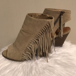 Sugar Tan Suede Fringe Mules